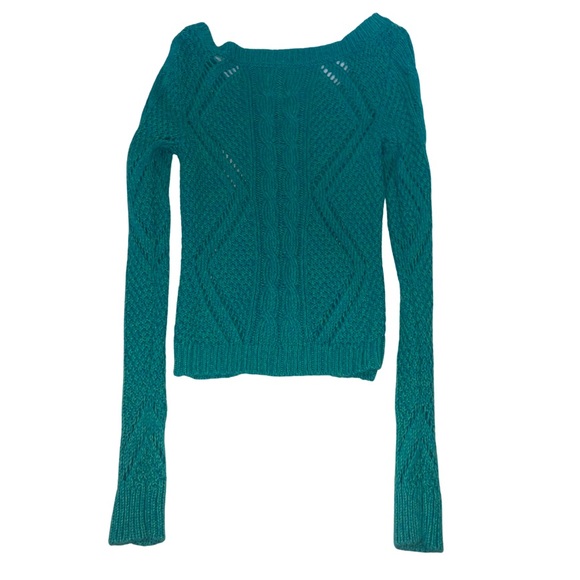 American Eagle Outfitters aqua/teal knit off the shoulder long sleeve sweater XS - Picture 3 of 5
